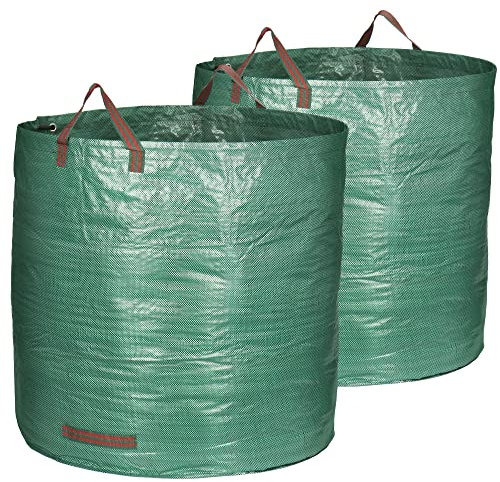 com-four® 2x Gartenabfallsack XXL - je 500L - 150gsm, groß robust, faltbarer Gartensack mit Tragegriffen - reißfeste Falttonne für Laub, Grünschnitt und Gartenabfälle (500 l - 2 Stück)