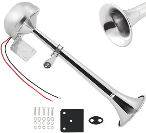 weyleity Boat Horn Waterproof Stainless Steel Single Trumpet, Electric Horn for 12v Boats Ship Sailboat Yacht Off-Road Vehicle Truck SUV RV Vans Touring Car