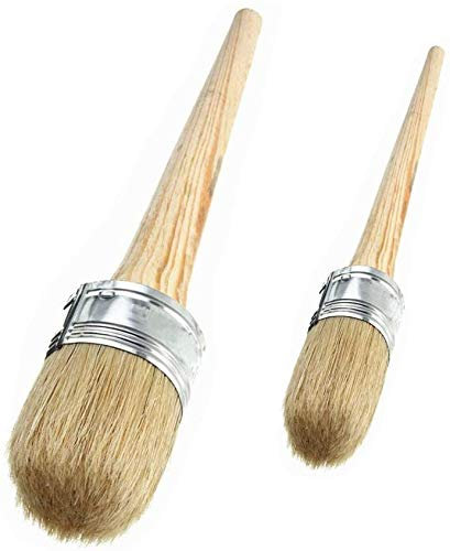 2 Stück Kreidefarbe Wachs Pinsel Set – 1 Zoll 5,1 cm Naturborsten rund Wachs Pinsel zum Malen oder Wachsen Möbel Home Decor