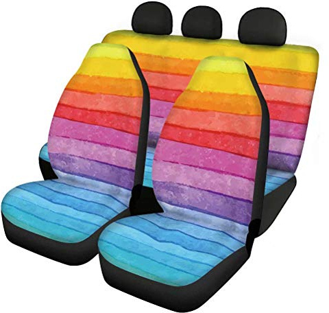 chaqlin Autositzbezüge in Regenbogenfarben, komplettes Set mit 4 Stück, universelles Auto-Innenzubehör, Autositzbezug, Rücksitzschutz, geteilte Sitzbank