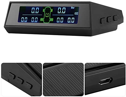 Aramox Reifendruckdetektor, Solarbetriebenes Reifendruck-Kontrollsystem, DC 5V Reifendruckkontrollsystem Solarbetriebener TPMS-Detektor mit externem LCD 6-Sensor für Wohnmobile/LKWs/große SUVs