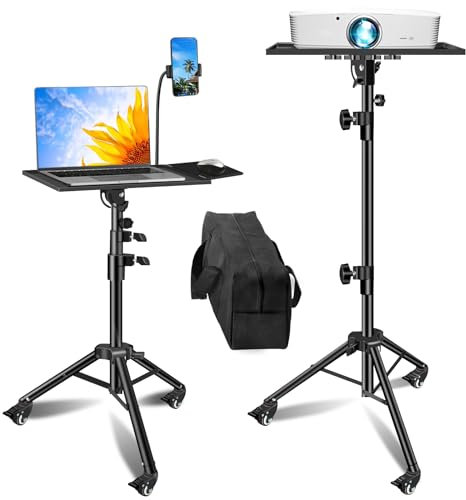 GZGDLJQ Support de Projecteur, Trépied en Métal pour Ordinateur Portable avec Roues, Trépied Pliable avec Plateau, Hauteur Réglable, Support Portable Intérieur pour Equipement de DJ