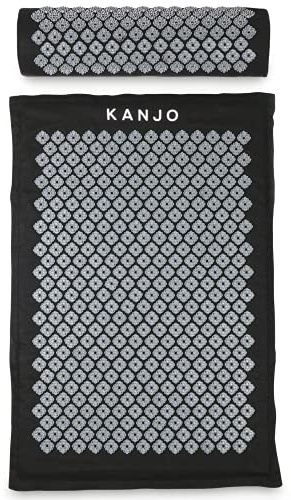 Kanjo FSA HSA berechtigtes Premium Große Akupressurmatte und Kopfkissen Set zur Linderung von Rückenschmerzen & Nackenschmerzen Linderung, mit Memory Foam Kissen, inklusive Tragetasche, Schwarz XL