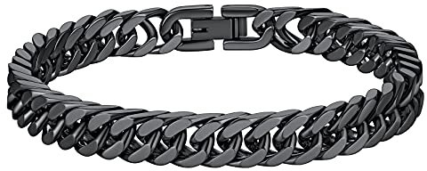 Richsteel 8mm breit 19cm lang Cuban Armband Hip pop Kubanische Armskette Schwarz Panzerarmband Punk Gliederarmband für Herren Männer