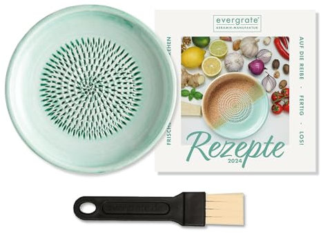 evergrate Keramikreibe im Motiv Mint mit Küchenpinsel und Rezeptheft