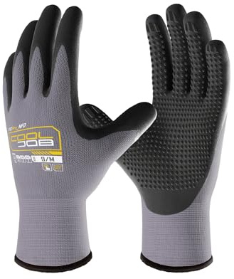 COOLJOB 3/6/12 Pairs Nitrile Rubber Coated Nylon Safety Work Gloves, Dotted for Non-Slip Grip, Breathable Soft Seamless Knit Nitrile Dipped Gloves for Warehouse, Home Improvement, Yard, Grey Large