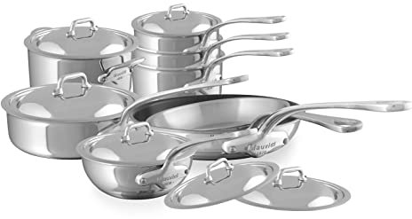 Mauviel M'Cook 5-Ply Polished Stainless Steel 14-Piece Cookware Set With Cast Stainless Steel Handles, Made In France