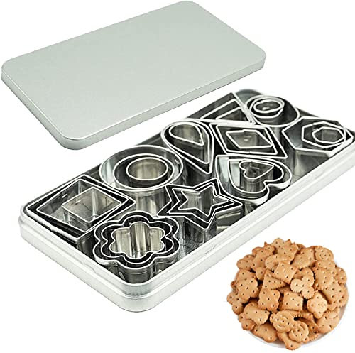 KISUOMAOYI Mini Cookie Cutter Set - 30 Small Molds，Heart Flower Round Star Shape Biscuit Stainless Steel Metal Molds Cutters for Kitchen Baking Birthday Christmas Valentine's Day Small Cookie Cutters