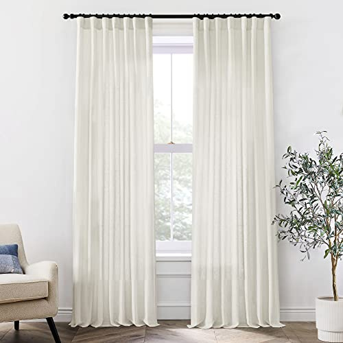 XTMYI Leinen-Vorhänge, 244 cm lang, 2-teiliges Set, cremefarben, durchscheinend, plissiert, für Wohnzimmer, moderne Bauernhaus-Vorhänge für Esszimmer, Schlafzimmer, elfenbeinfarben
