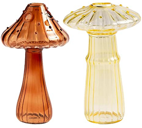 JYCRA 2 x Glas-Pilzvasen, Blumen-Pflanzgefäß, transparente Terrarium-Vase, Behälter, klares Glas, Pflanzgefäß, Blumen-Vase