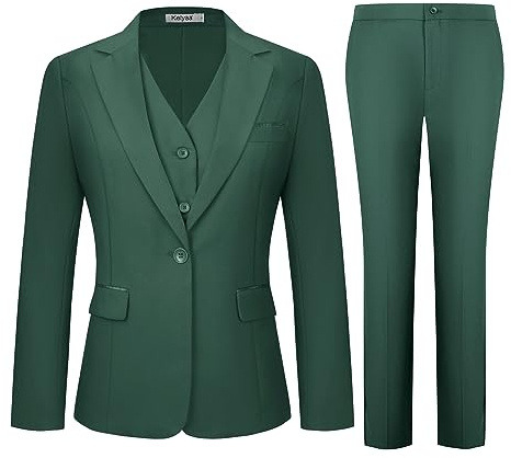 Kelyaa Damen 3-teiliger Anzug Lady Business Casual Büro One Button Slim Fit Blazer Jacke Weste Hosen Set, Dunkelgrün, XX-Large