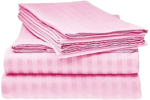 British-Linen Sheets and Pillowcases 100% Organic Cotton, Bed Sheets 6 Piece Set, Luxury and Buttery Soft 18 Deep Pocket Fitted Sheet, Best Comfort Sheets - Pink Stripe, King Size