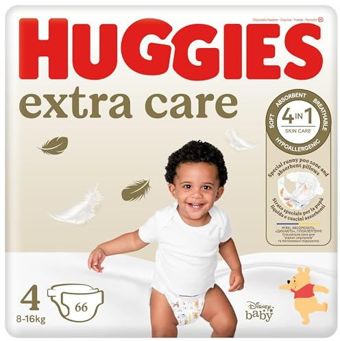 Huggies Extra Care - Pañales talla 4 (8-16 kg), ultraabsorbente, paquete de 66 unidades