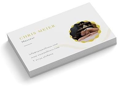 Visitenkarten mit Foto personalisieren | Masseur | 1-seitig | Querformat | Menge + Farbe zur Auswahl | selbst gestalten | hochwertig | 350 g | Massage | Praxis | Wellness (Gelb, 50 Stück)