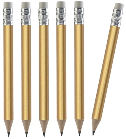 TH Golf 100 st golfpennor, 10 tums minipennor halvpennor med suddgummi vässade trä mini runda pennor för skolor bröllop småbarn hem företag flera färger (guld)