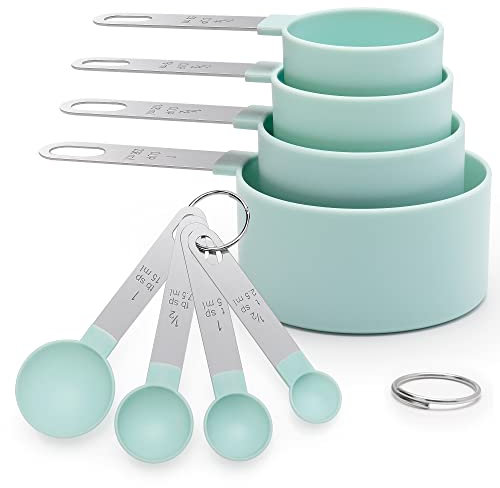 Messlöffel set 8-teiliges Set mit Edelstahlgriffen, mit 4 Measuring Cups und 4 Löffel， Messwerkzeug für Flüssigkeiten und Feststoffe， Dosierlöffel für Backmessen