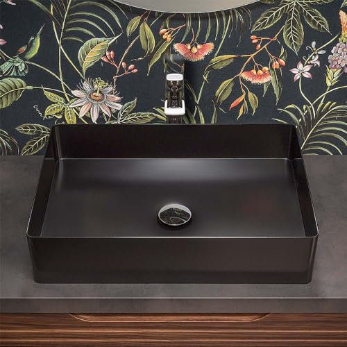 Inbagno Lavabo da appoggio Rettangolare 58x38 cm in Acciaio Inox, Finitura Bianco Opaco e profondità 9,5 cm, Goya