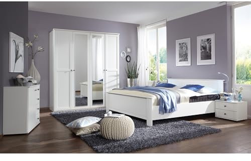 Lomadox Schlafzimmer Set 5-teilig mit Bett 160x200, 2 Nachttische, Kleiderschrank, Kommode in weiß