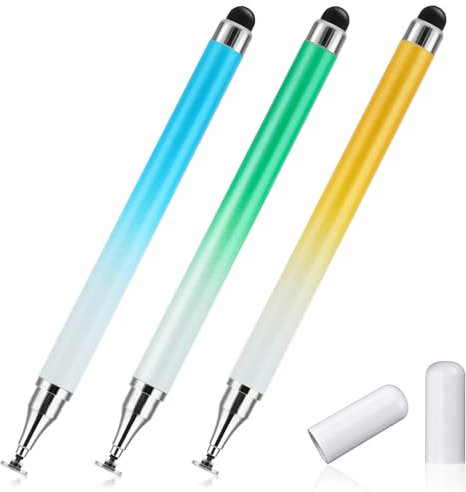 Amaxiu 2 in 1 Stylus Pens for Touch Screens,3 Pcs Gradient Color Stylus Pencil with Transparent Disc & Silicone Tip High Sensitivity Stylus Fine Point Stylus Pen Compatible with All Touch Devices