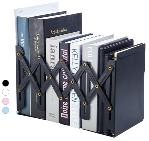 M&G Adjustable Bookends Book Ends for Shelves, Metal Bookend for Heavy Books, Desk Magazine File Organizer Holder Extends up to 20in, Book Stopper for Home, Office, Classroom (Black)