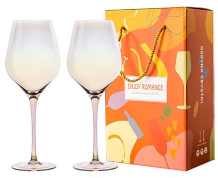 soulnioi Set of 2 Wine Glasses Spray Coloured White or Red Wine Glass Tulip Shape Glassware for Parties (Rainbow)