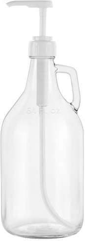 Winter Shore 1,9 l Glasflaska med Pump - Stor Flaska med Vrid- & Låspump för Dressingar, Siraper, Tvättmedel, Sköljmedel, Kroppstvål, Schampo - Livsmedelssäker & BPA-fri