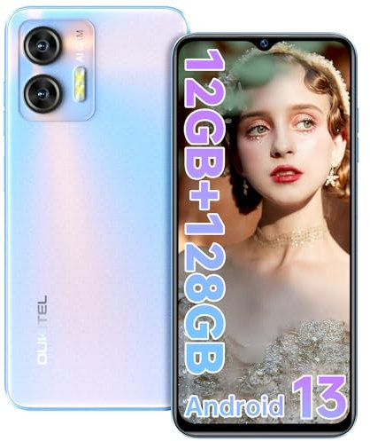 OUKITEL C36 Mobile Phones, 12GB+128GB/1TB, 6.56 HD+ Display, 5150mAh Android Phones, Android 13 Smartphone, Octa-Core, 13MP+5MP Camera, 4G Dual Sim Free, OTG/3.5mm Jack/Face ID/Fingerprint-Blue