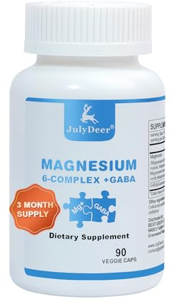 JulyDeer Sixfold Magnesium Complex | 350mg of Magnesium Glycinate, Malate, Citrate, Taurine, Oxide, Mg+ for Muscles,Nerves,& Energy, GABA Sleep Support | High Absorption | Vegan | 90 Capsules