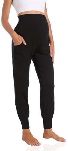 Gowjog Pantalones De Maternidad para Mujer Pantalones Joggy El Abdomen Embarazadas Informales Yoga Deportivos con Bolsillos (Negro,M)