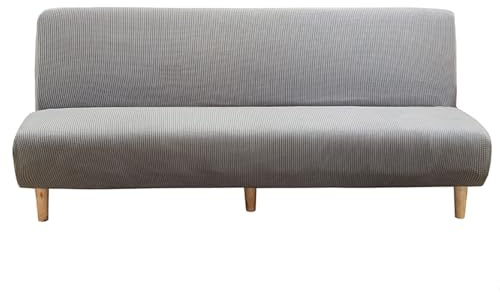 Sofabezug Ohne Armlehnen Beige/Grau 3/2 Sitzer Sofabettüberzug Ohne Armlehne Rutschfest Stretch Spandex Futon-Sofa-Sitzbezüge Faltbar Sofabezug klappbares Schlafsofa Schonbezug(160-190cm,Light gray)
