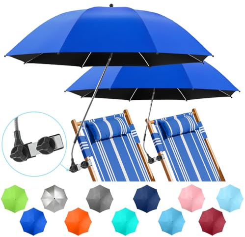 NBtoUS 2 PACK Chair Umbrella with Clamp, 360 ° Adjustable, UPF50+ Sunshade for Beach Chair, Patio Chair, Camping Chair, Golf Carts(Azure Blue, Not Include Chair)