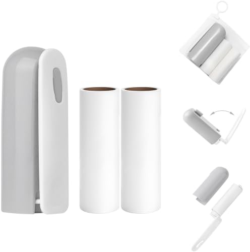 Travel Lint Roller for Clothes Car Purse Small Lint Remover for Pet Hair Mini Sticky Roller with Cover Refillable Lint Roller Travel Size (Gray)