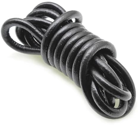 AYWTIUN Cordino Cuoio Cordoncino in Vera Pelle Nera da 2 m, Corda Rotonda Piatta in Pelle, Adatta for Collana, Braccialetto, creazione di Gioielli Fai da Te(Color:Round 8mm)