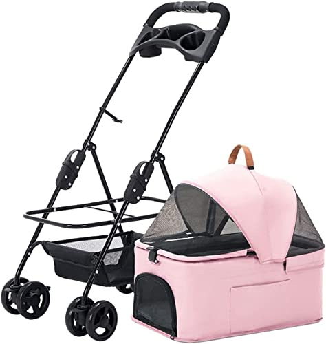 Premium hundvagnar för små medelstora hundar Kattvagn för husdjur för hundar med avtagbar mugghållare Lättviktsventilerande kattvagn utan dragkedja utan ingång 360° (rosa) (rosa)