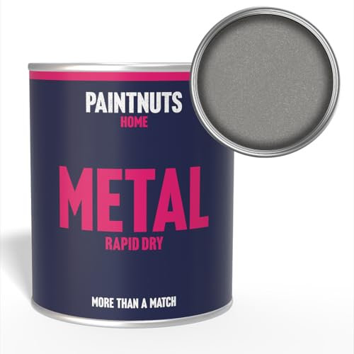 PaintNuts Grey Metalic Rapid Dry Metal Paint - Quick Drying, Versatile Finish – Ideal for Railings, Gates, Metal Furniture, Trailers, Garage Doors, Light Fixtures and More - 250ml - Gloss