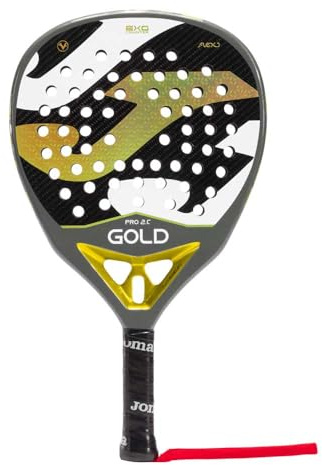 Joma Professioneller Padelschläger Gold Pro, 350 g, Diamantform mit extralangem Griff, Rohr, flach, 100 % Carbon, Flexo Black EVA-Kern, Rotations- und Vibrationstechnologie, inklusive Hülle
