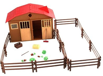 TOYANDONA DIY Farm Spielset Junge Mädchen Bauernhof Szene Modell Kunststoff Haus Mit Zäunen Rechen Besen Heuhaufen Gemüse Für Jungen Mädchen Garten Sandspielzeug