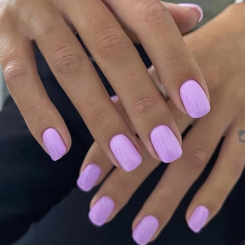 Ceboic 24 Stück Nägel Zum Aufkleben Kurz, Eckig Einfarbig French Press on Nails Lila Natürliche Künstliche Nägel, Ballerina Nageltips Natürliche Kunstnägel Fake Nails für Frauen und Mädchen