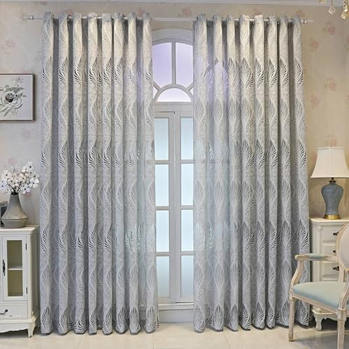 Wycian Lamellenvorhang Gardinen Grau Voile 2er Pack Einfaches Blattmuster H274 x B132 cm (2er Pack) Polyester