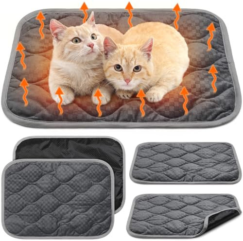 Tujoe Selbstwärmende Katzenmatte, selbstheizend, warm, thermisches Haustierbett, waschbar, Körperwärme, Hundebett-Matte, Decke, rutschfeste Unterseite für Haustiere im Innen- und Außenbereich, Grau,