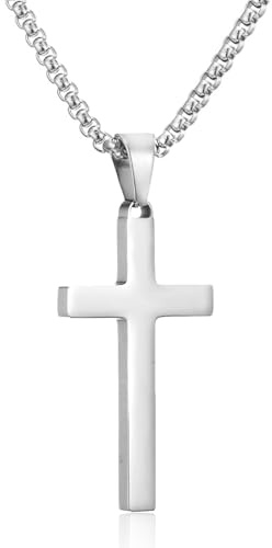 RWQIAN Kreuz Kette Herren Kreuzkette Silber/Gold/Schwarz Herren Edelstahl Kreuz Halskette Christian Schmuck für Männer 24