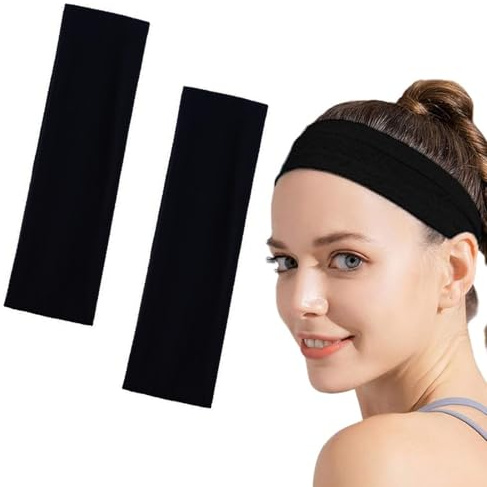 ASIRYVA 2 PCS Black Headbands, Stylish & Durable Head bands for Women, Perfect for Sports, Sweat Bands, Fashion, Makeup and Everyday Use (7cm)