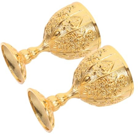 BESTOYARD 2 Gobelets Calice Vintage en Alliage de Zinc Doré, Verres à Pied Décoratifs, Style Médiéval pour Mariage et Décoration Intérieure