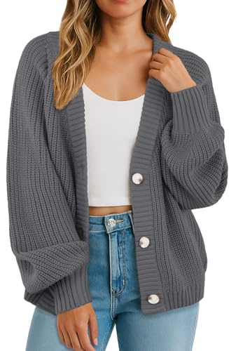 GRECERELLE Strickjacke Damen Langarm Dicke Oversize Strickjacken Elegant Cardigan Casual Open Front Sweater V-Ausschnitt Strickmantel Pullover mit Knöpfen, Herbst,Winter