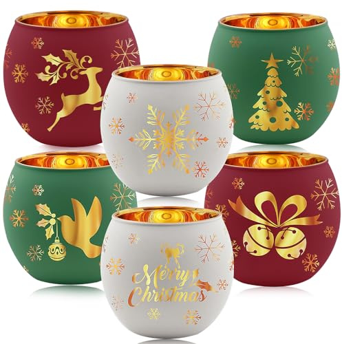 SGZIOO 6er Set Teelichthalter WeihnachtenS, Windlicht Weihnachten Glas, Teelicht Weihnachten Glas, Kerzenhalter WeiHnachtenS, Teelichtgläser WeiHnachtenS für Weihnachtsdeko Tisch Windlicht Kerzenglas