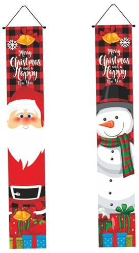 Pancarta de Feliz Navidad, pancarta roja de puerta de Papá Noel de 71 pulgadas, 1 par de carteles colgantes para porche delantero para decoración de pared de patio al aire libre