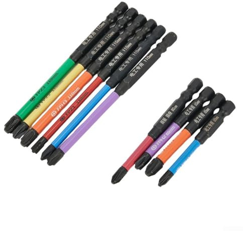 Jonikuper Magnetischer Schlitz-Kreuz-Schraubendreher-Bit, professionelles FPZ-Set für Elektriker, 4,5 mm/5,5 mm/7 mm, 65–110 mm Länge, Sechskantschaft 1/4 Zoll, 10 Stück