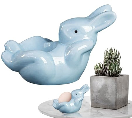 Huevera de conejo, hueveras de conejo | Soporte para hueveras individual | Huevera de cerámica para huevos, decoración de huevos de Pascua, hueveras