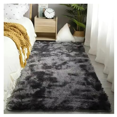 ZUGLQYSX Mjuka Mattor för Sovrum Mjuka, Halkfria Sängmattor Mjuk Plysch Handfärgad Shaggy Vardagsrum(Mörkgrå, 80 x 200 cm I 31 x 78 tum)