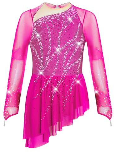 Aislor Eiskunstlauf Kleid Mädchen Langarm Ballettkleid Rollkunstlauf Kürkleid Kinder Tanzkleid Gymnastikanzug Tanzkleidung Wettbewerb